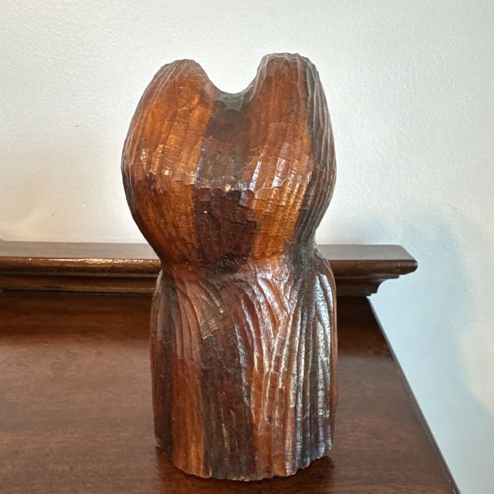 8.5" Carved Wooden Owl Primitive Handmade Wood Owl Barn Owl Vintage - Picture 3 of 11